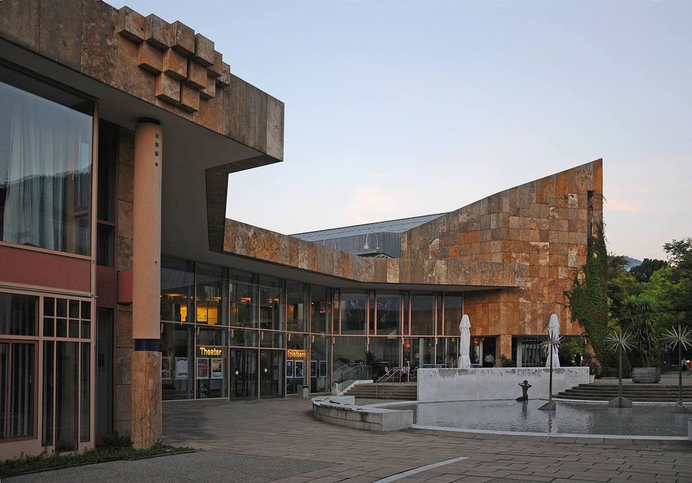 Kurgastzentrum with theatre and casino, Bad Reichenhall, evening